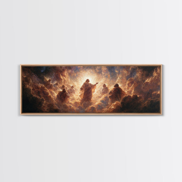 Radiant Ascension Of Christ Surrounded By Disciples Religious Wall Art Framed Canvas Print Spiritual Home Decor