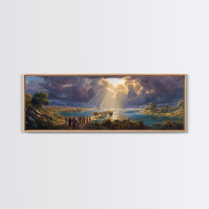 Beautiful Dramatic Sunset Landscape Over River With Walking People Fine Art Print Wall Art For Living Room Framed Canvas Print