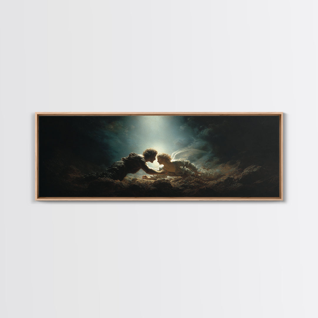 Romantic Mythical Lovers Surrounded By Dramatic Light Fine Art Painting Framed Canvas Print For Wall Decor