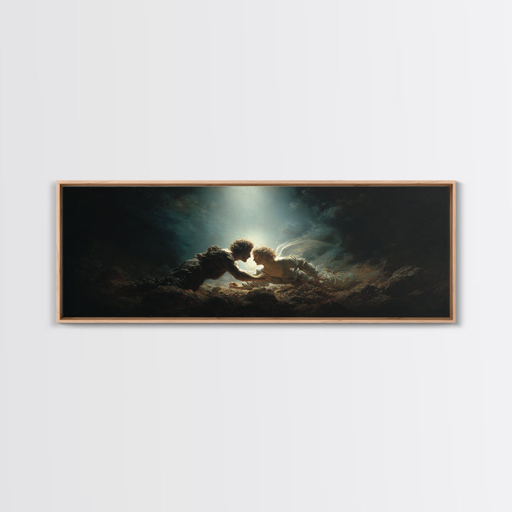 Romantic Mythical Lovers Surrounded By Dramatic Light Fine Art Painting Framed Canvas Print For Wall Decor