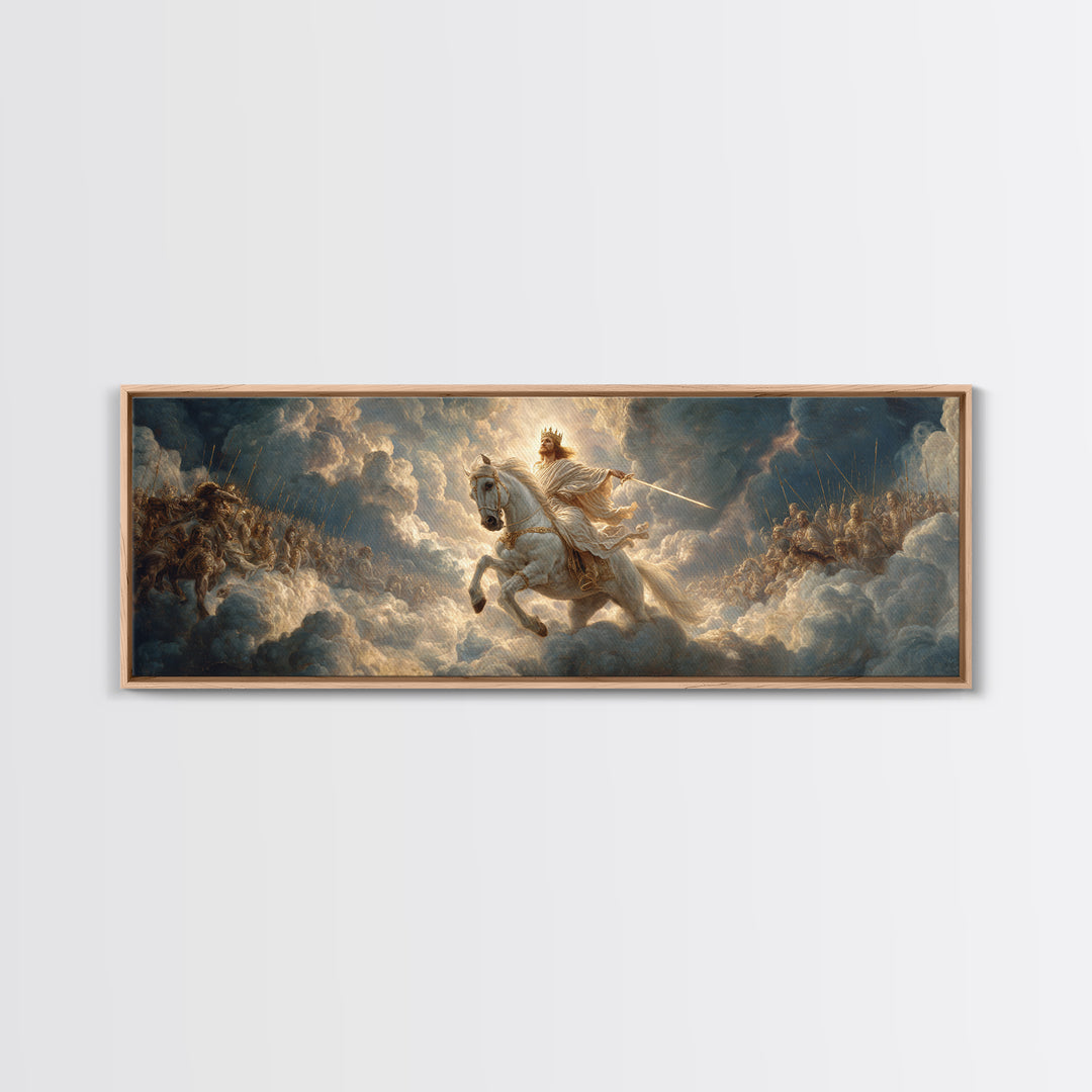 Epic Legendary Knight On White Horse Charging Battle Scene Framed Canvas Print Medieval Wall Art Dramatic Art