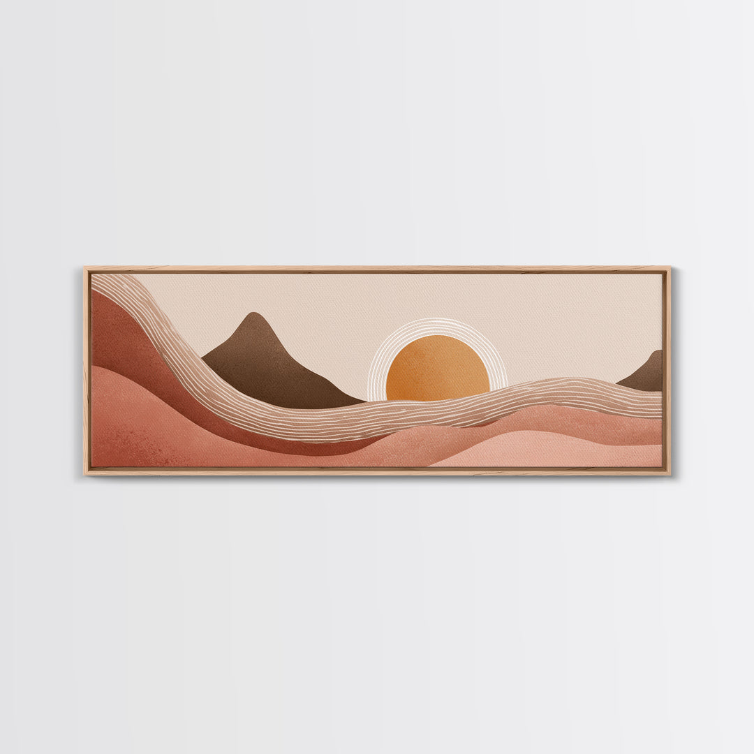 Desert Sunset Abstract Landscape Wall Art, Terracotta Mountain Canvas Print, Southwest Boho Living Room Decor, Wide Wall Art