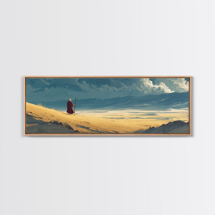 Solitary Traveler On Vast Desert Landscape With Dramatic Clouds Wall Art Canvas Print For Home Decor
