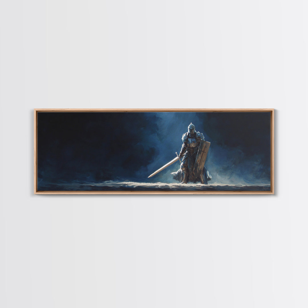 Knight In Armor Fantasy Wall Art Canvas Print Dramatic Original Painting Of Medieval Warrior With Sword Shield