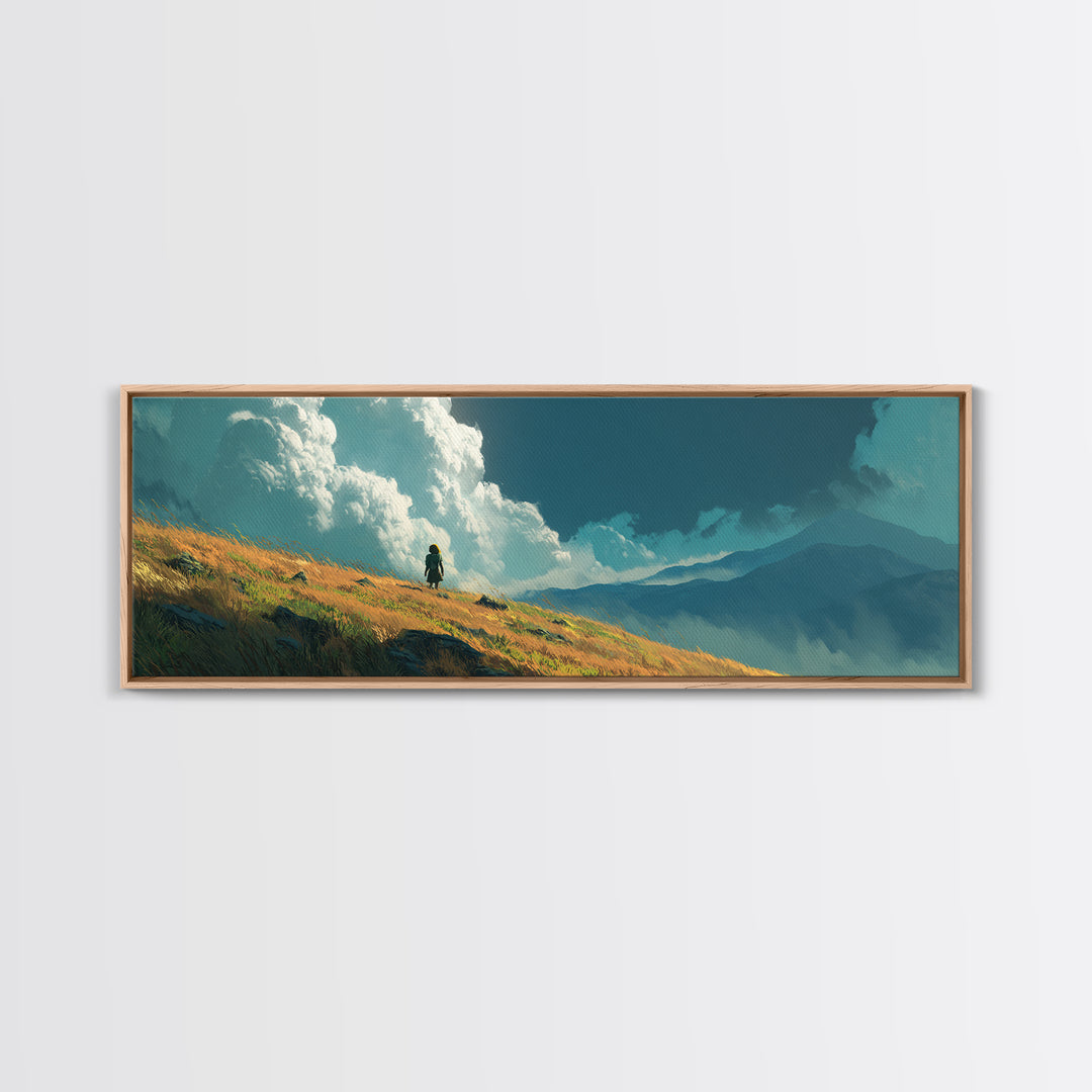 Peaceful Boat Under Blustery Sky Calm Seascape Watercolor Painting Style Wall Art Canvas Print