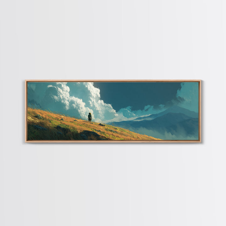 Peaceful Boat Under Blustery Sky Calm Seascape Watercolor Painting Style Wall Art Canvas Print