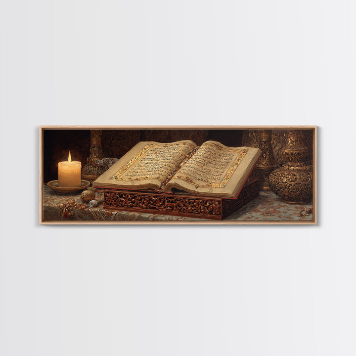 Intricate Handcrafted Ornate Religious Manuscript Painting With Candle And Gold Detailing Wall Art Canvas Print