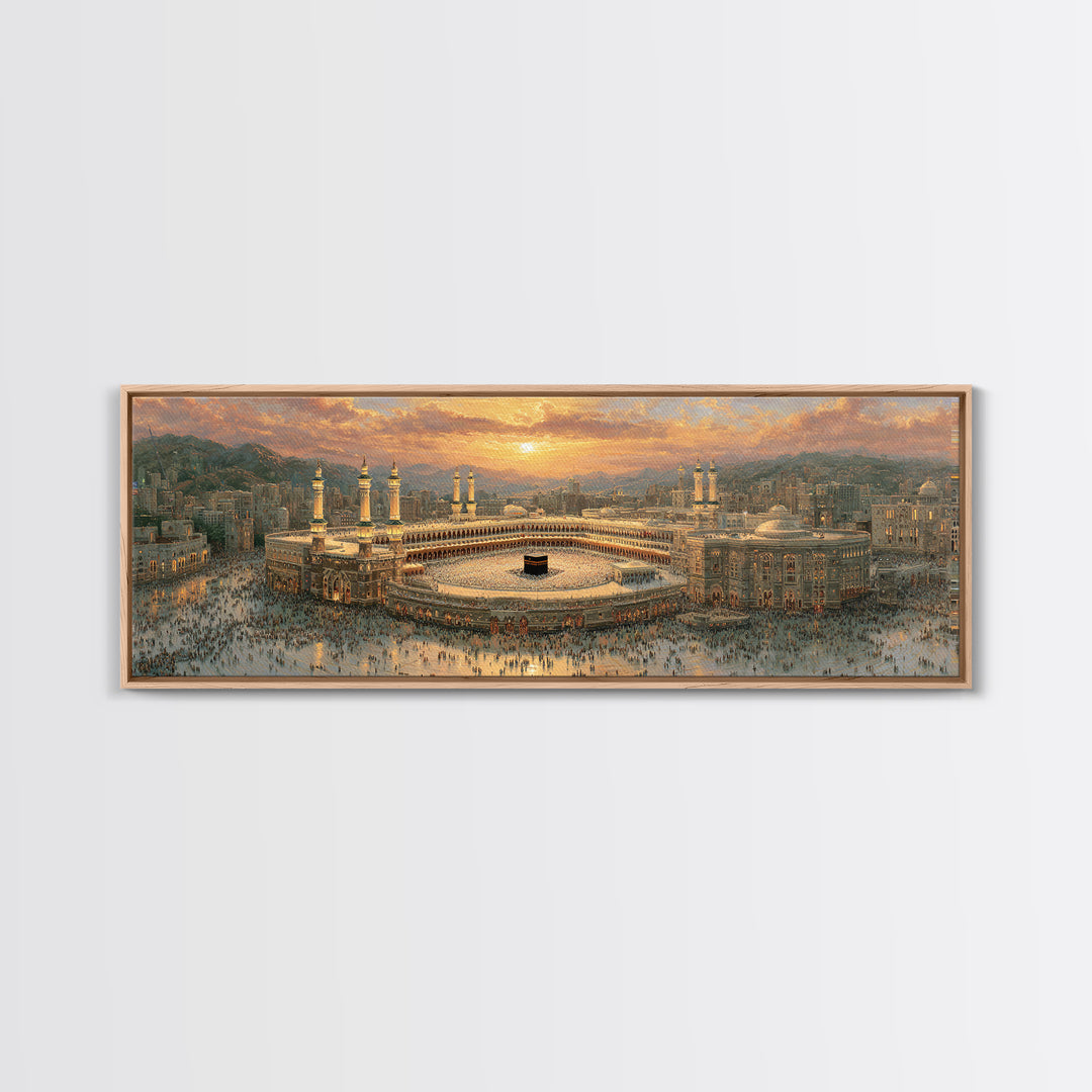 Sunset Over Mecca Holy City Islamic Art Print Large Wall Art Framed Canvas Print For Spiritual Home Decor