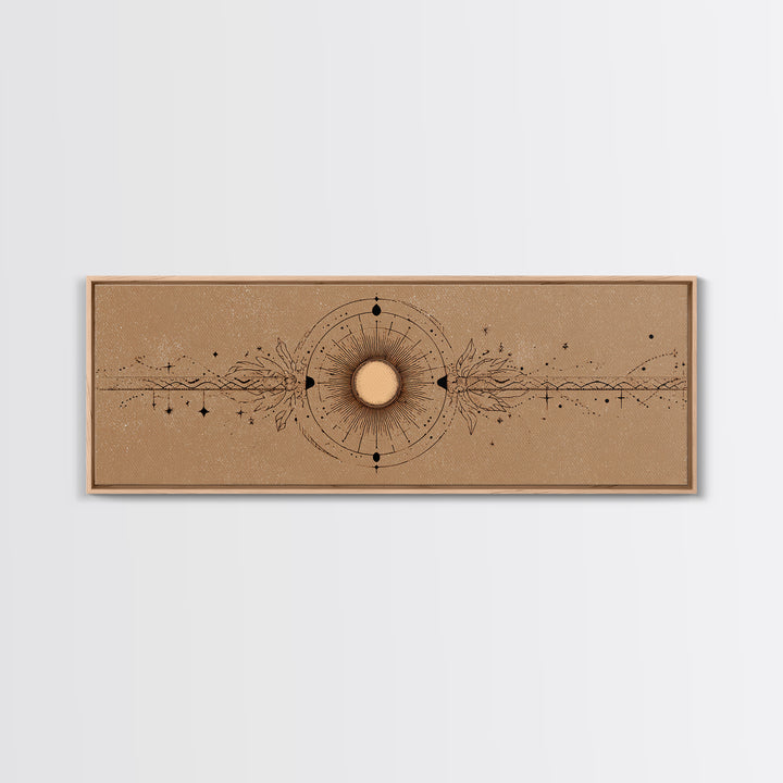 Mystic Sun And Moon Celestial Wall Art, Boho Astrology Canvas Print, Neutral Witchy Above Bed Decor For Living Room Home Decor