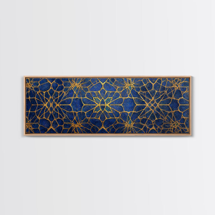 Detailed Blue And Gold Islamic Geometric Pattern Canvas Print For Elegant Religious Home Decor