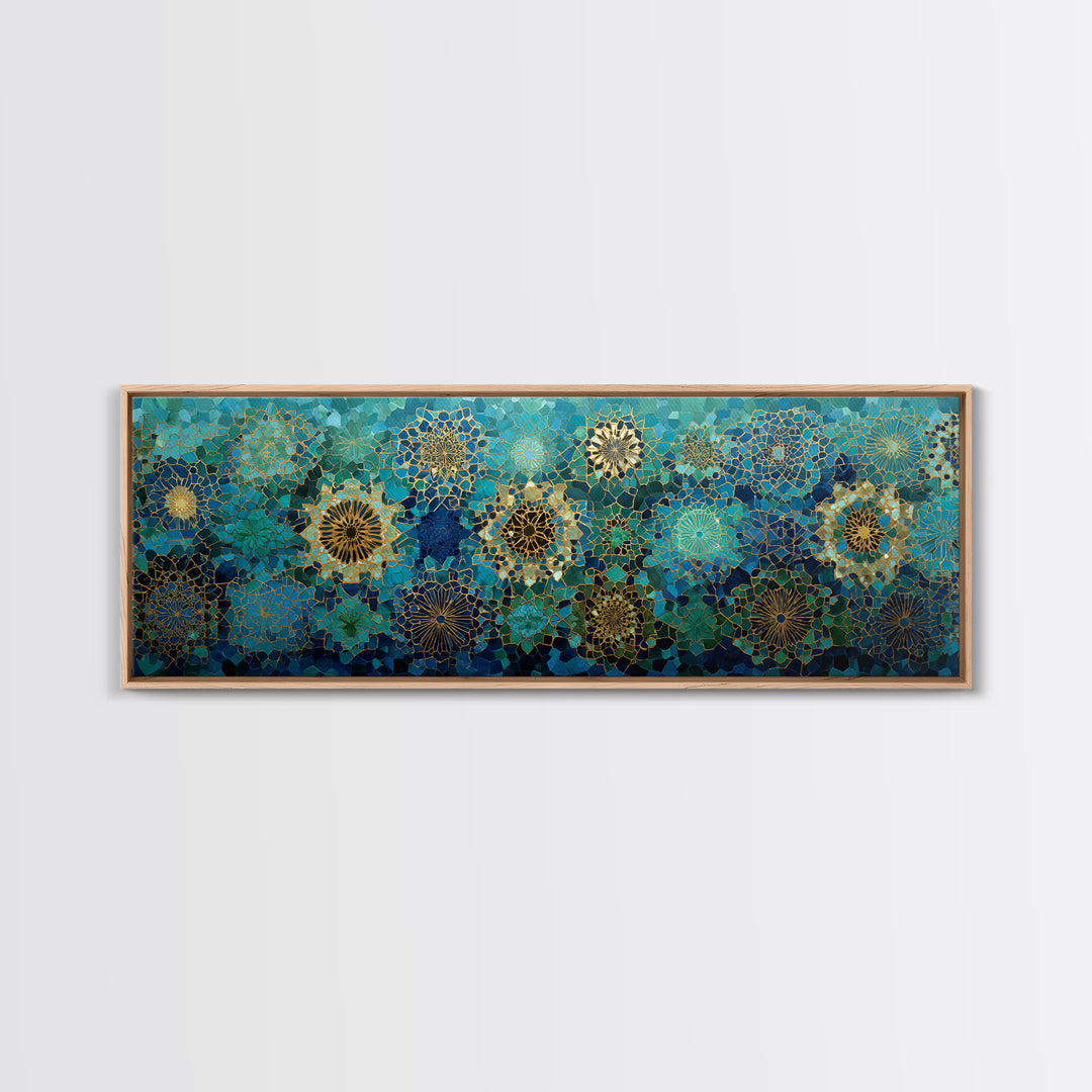 Intricate Green And Blue Moroccan Mosaic Pattern Abstract Wall Art Canvas Print For Exotic Home Decor Gift