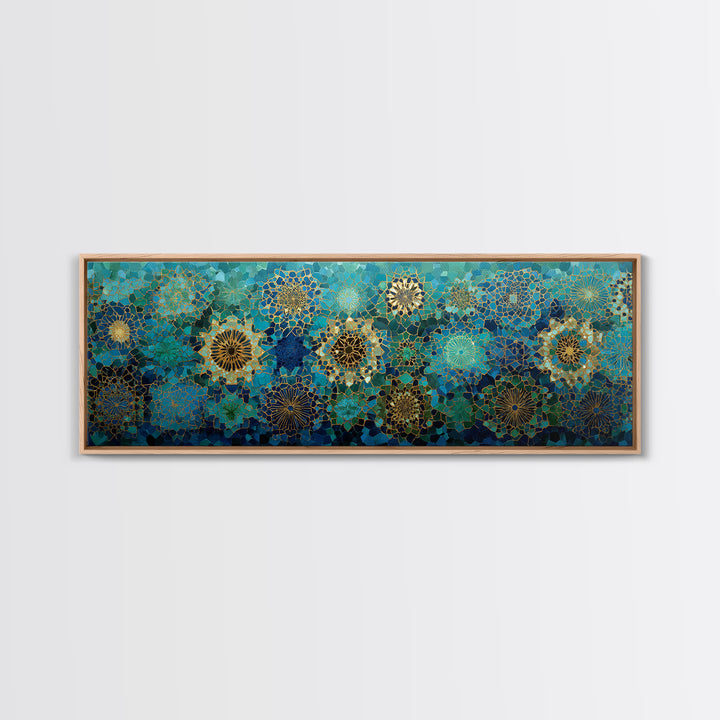 Intricate Green And Blue Moroccan Mosaic Pattern Abstract Wall Art Canvas Print For Exotic Home Decor Gift