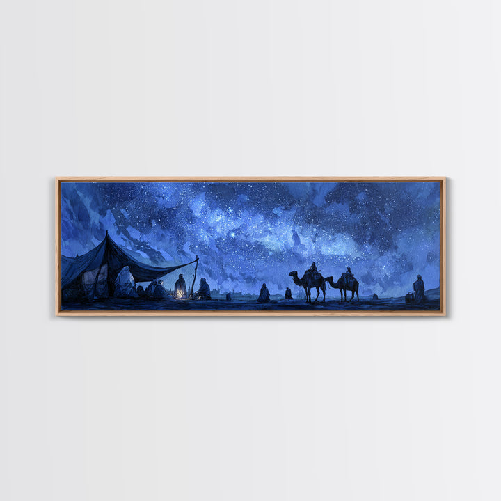 Mystical Desert Night Scene With Campfire And Stargazing Nomads Wall Art Framed Canvas Print For Rustic Home Decor