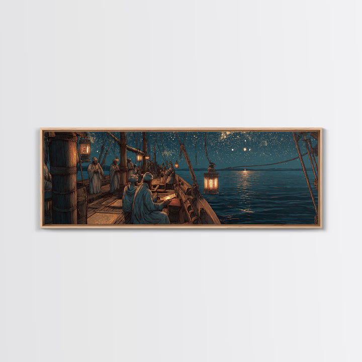 Peaceful Twilight Landscape With Pier And Fireflies Romantic Wall Art Framed Canvas Print Calm Evening Decor