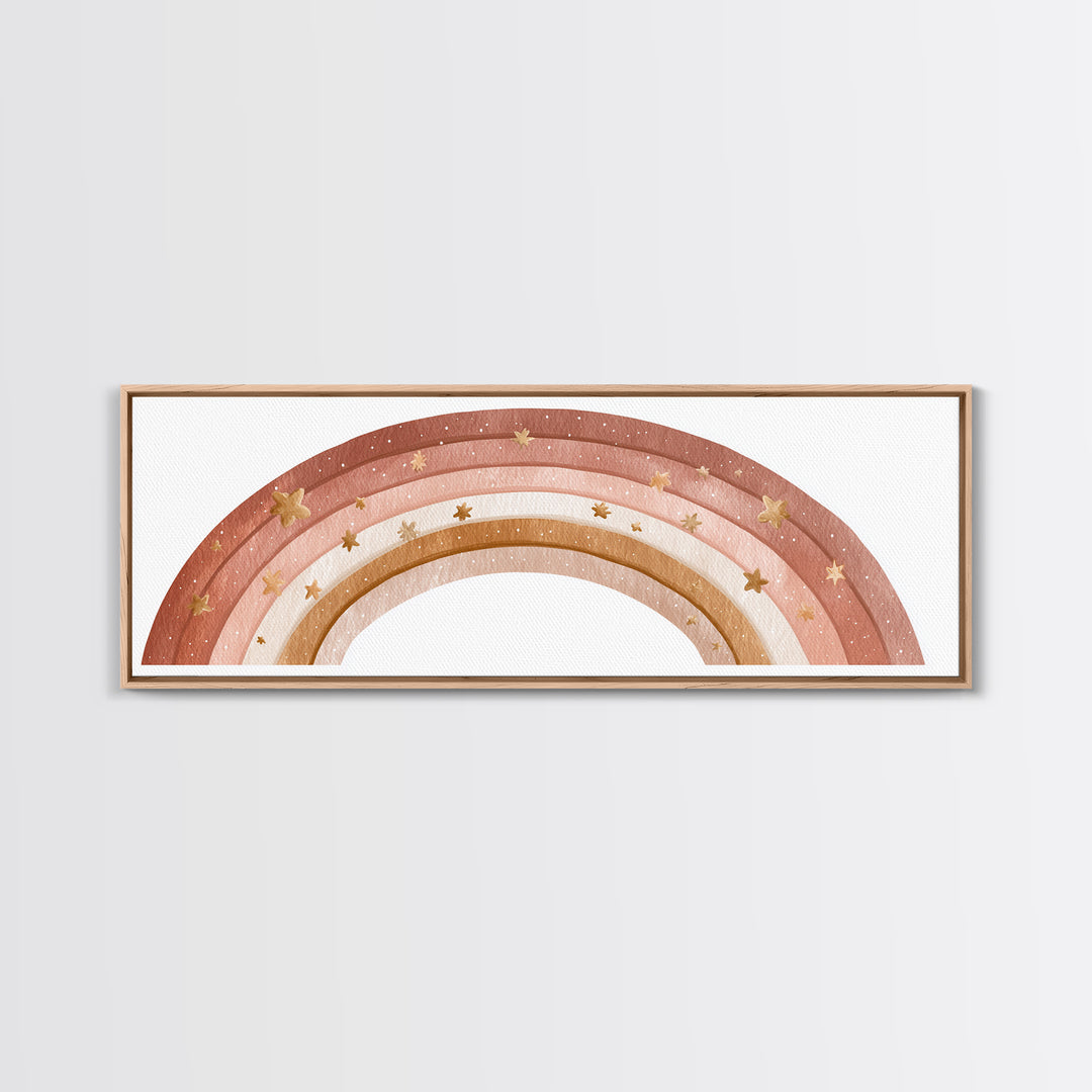 Boho Pastel Rainbow Nursery Wall Art, Pink Neutral Canvas Print, Girls Room Decor Baby Shower Gift And Kids Room Decor Art