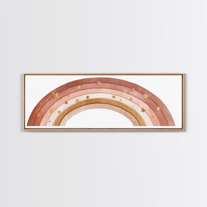 Boho Pastel Rainbow Nursery Wall Art, Pink Neutral Canvas Print, Girls Room Decor Baby Shower Gift And Kids Room Decor Art