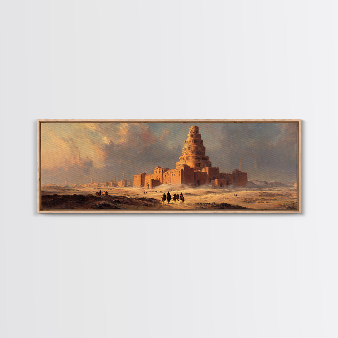 Ancient Desert Ziggurat At Sunrise Canvas Print, Fantasy Architecture Wall Art, Babylon Tower Landscape, Warm Neutral Decor