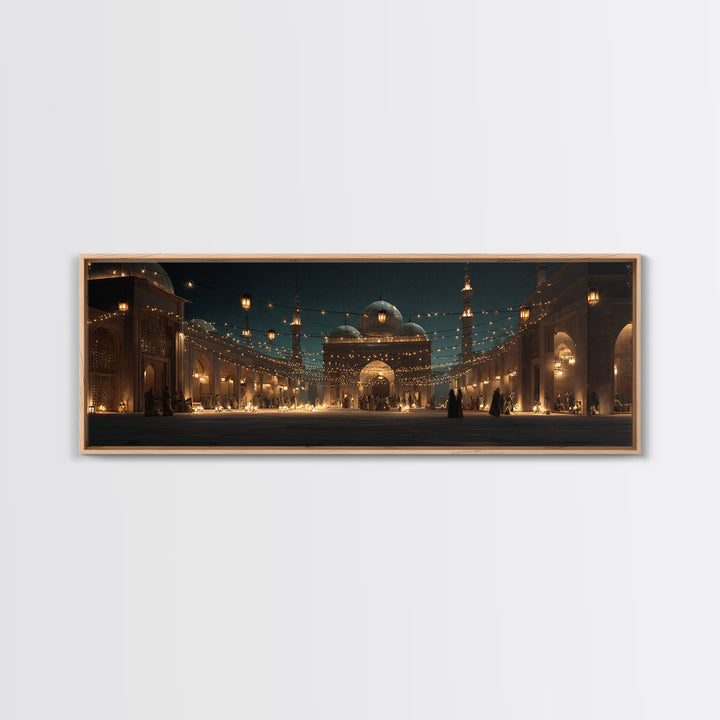 Magical Middle Eastern Courtyard With Lantern String Lights At Night Wall Art For Home Decor And Living Room Canvas Print