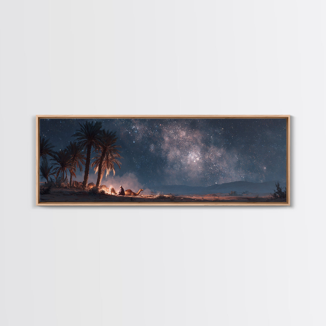 Enchanting Desert Night With Caravan And Starry Sky Mystical Wall Art Canvas Print For Boho Decor