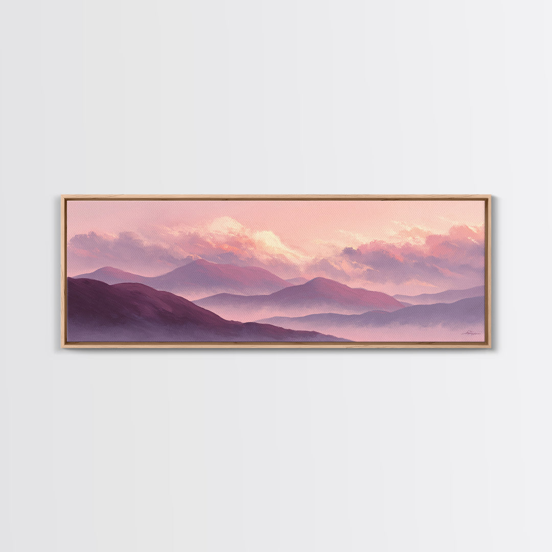 Misty Purple Mountains At Sunrise Wall Art, Modern Landscape Canvas Print, Calming Bedroom Decor And Living Room Wall Art Prints