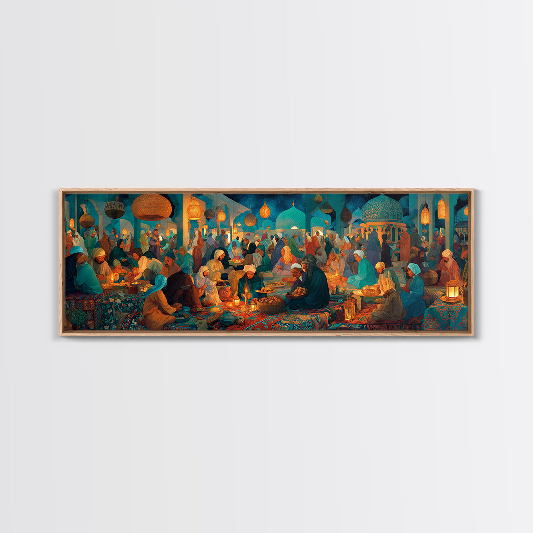 Colorful Middle Eastern Market Scene Painting Wall Art Captivating Cultural Artwork Framed Canvas Print