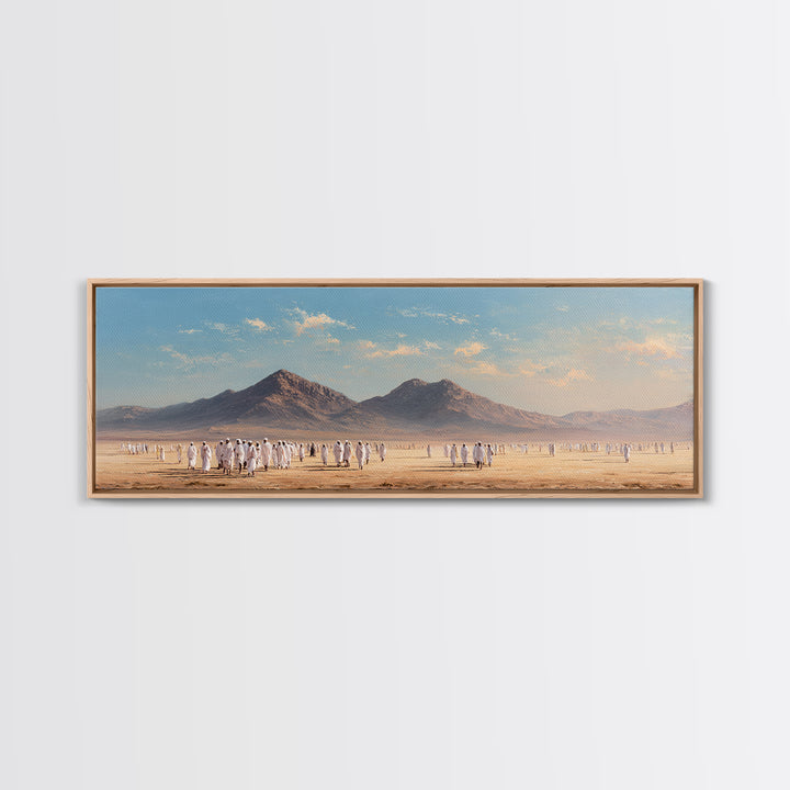 Spiritual Pilgrimage Across Expansive Desert Landscape With Mountaintops Wall Art