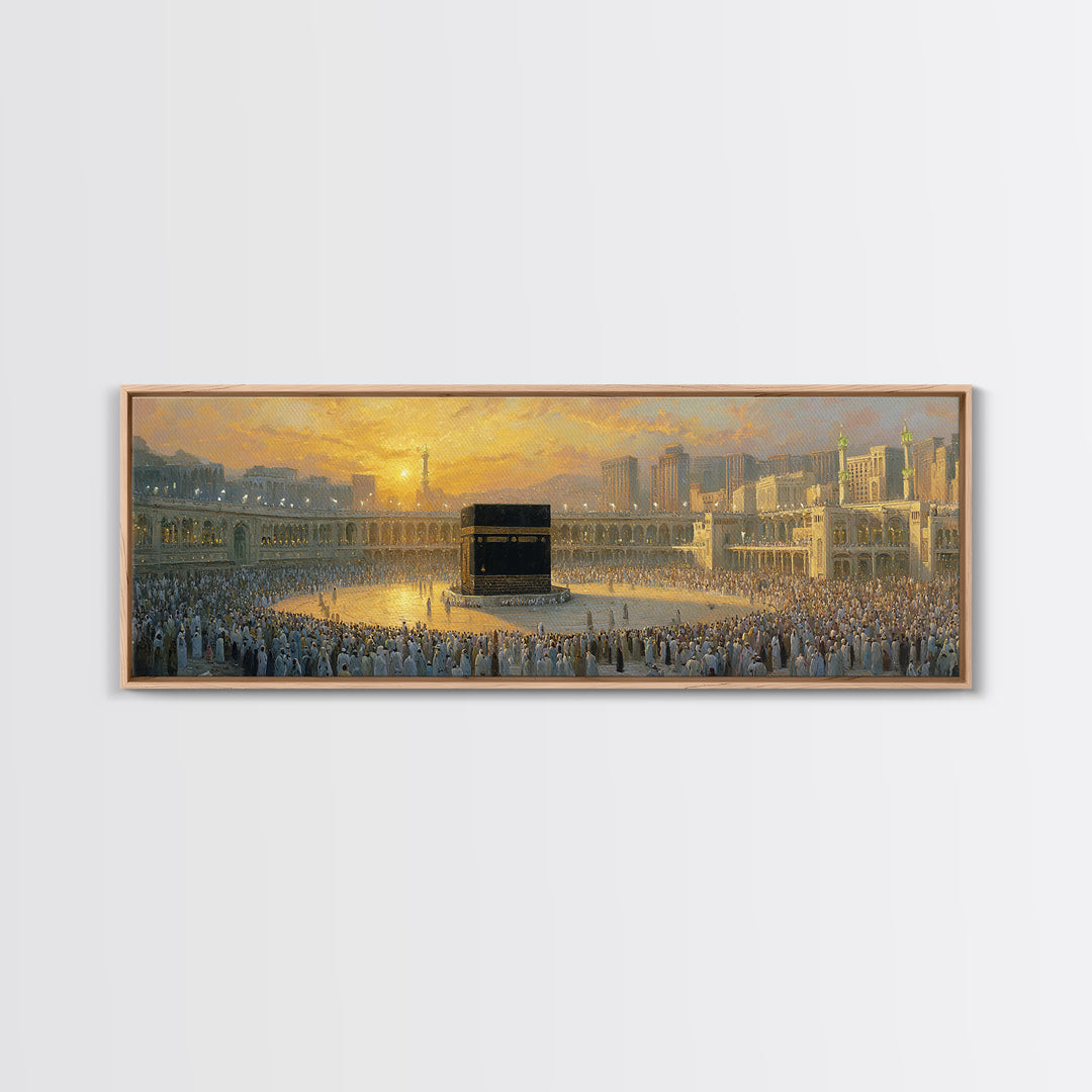 Kaaba At Mecca During Hajj Framed Canvas Print, Islamic Wall Art, Prayer Room Decor, Muslim Gift, Panoramic Mosque Art Print