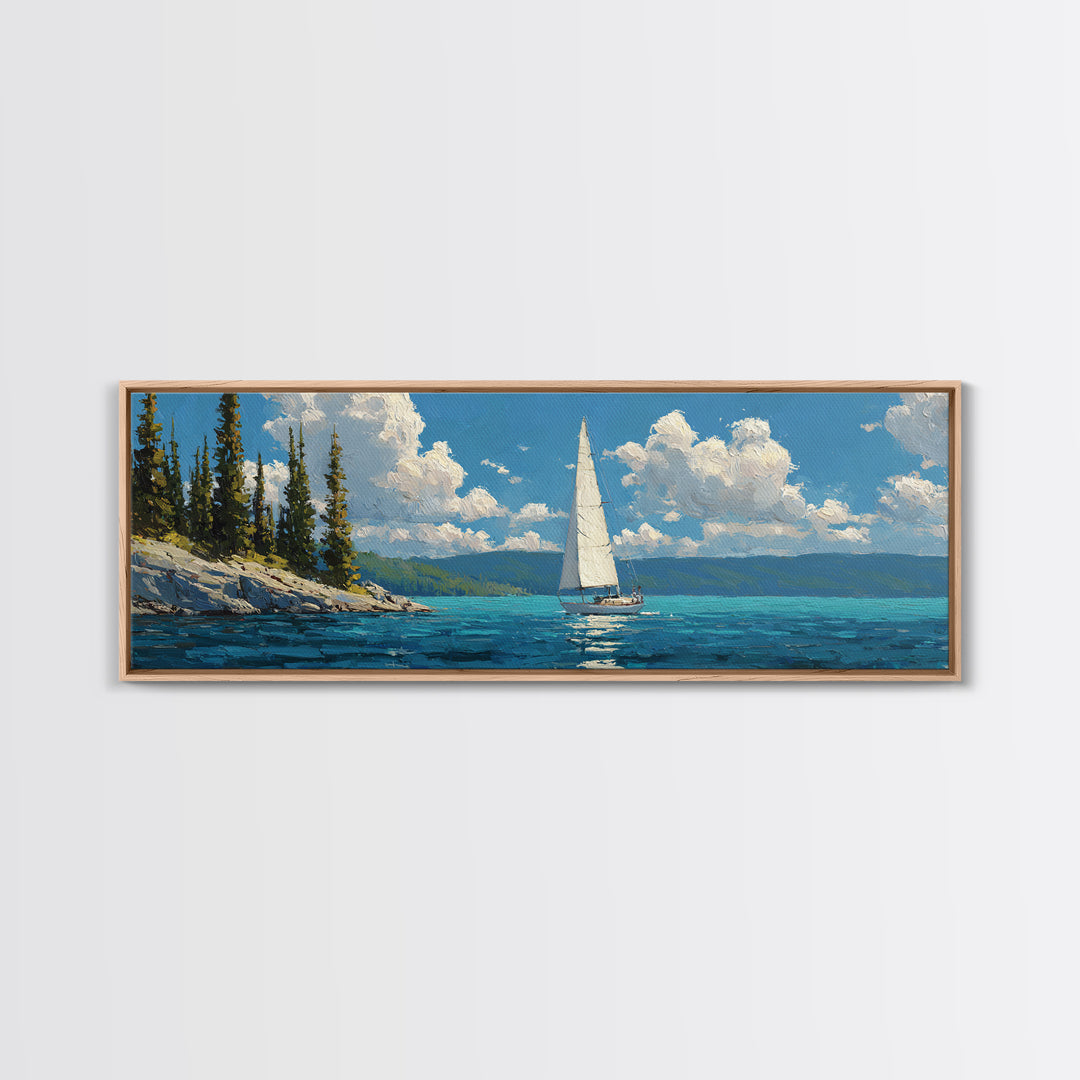 Sailboat At Sea Blue Water Maritime Painting Canvas Print Wall Art For Coastal Home Decor And Nautical Wall Decoration