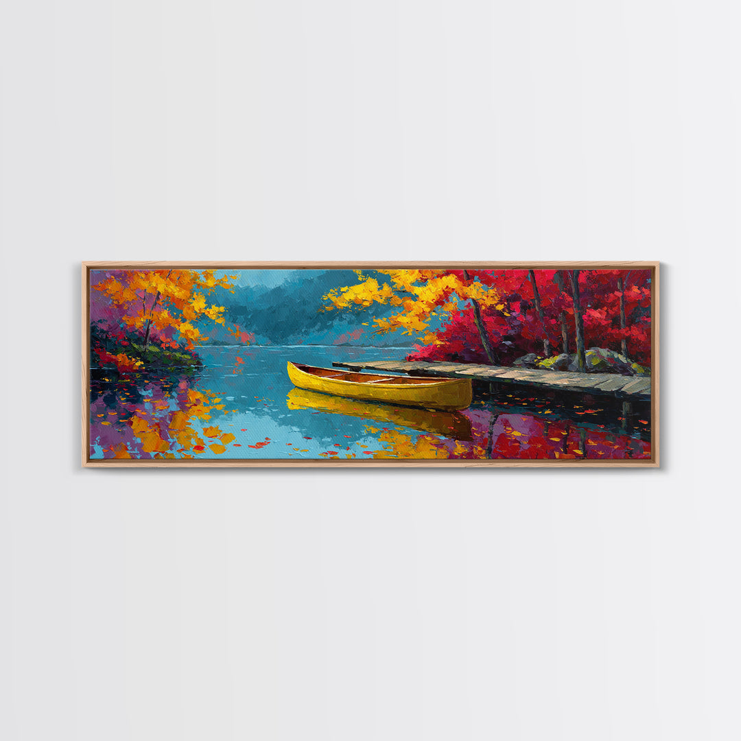 Serene Misty Forest Lake With Canoe Landscape Wall Art Framed Canvas Print For Nature Lover Home Decor