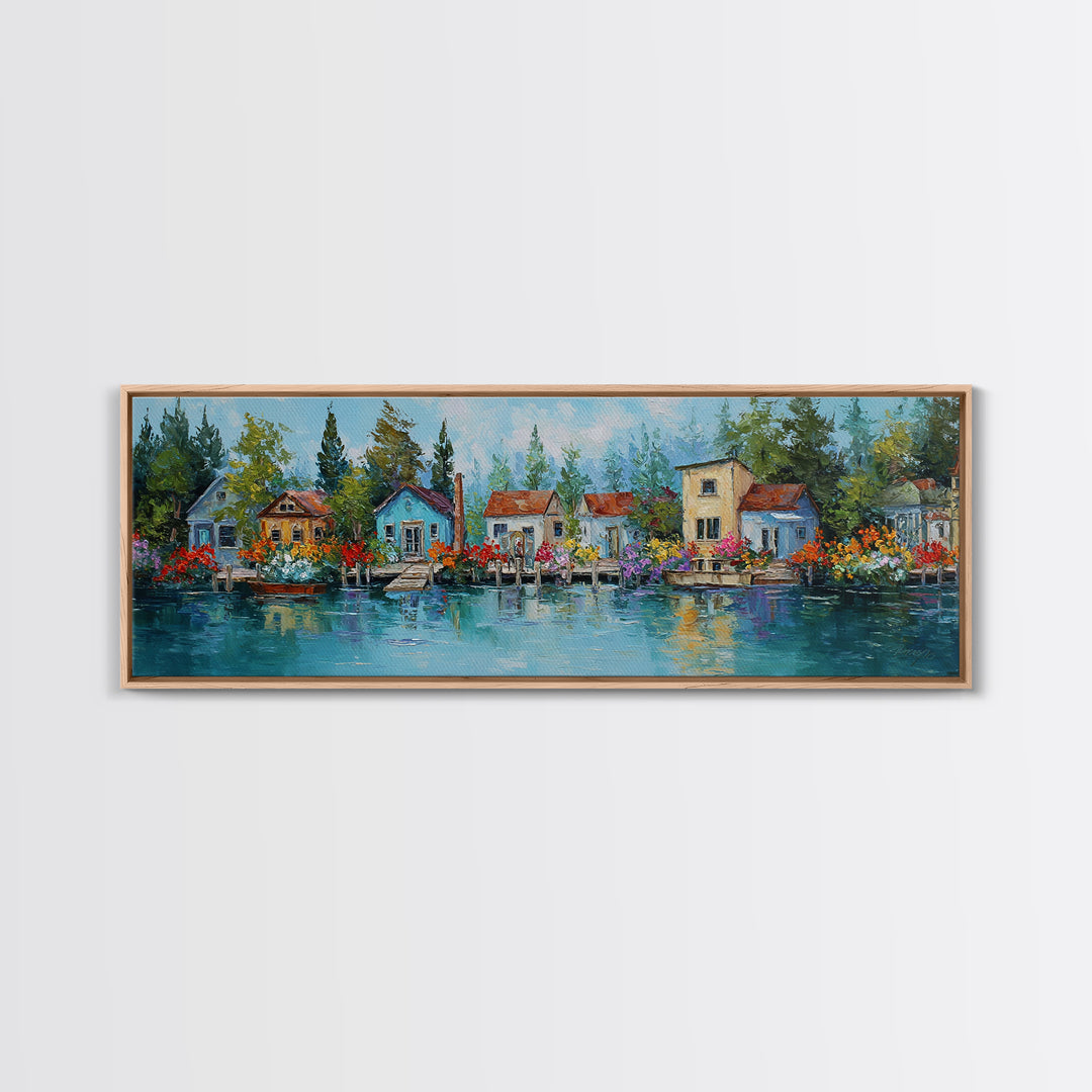 Charming Cozy Cabin In Forest Landscape Oil Painting Canvas Print Wall Art For Rustic Home Decor And Woodland Wall Decoration