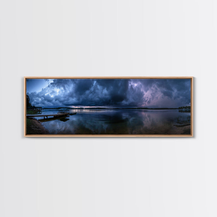 Dramatic Stormy Lake Panorama With Powerful Clouds And Calm Water Reflections Canvas Print
