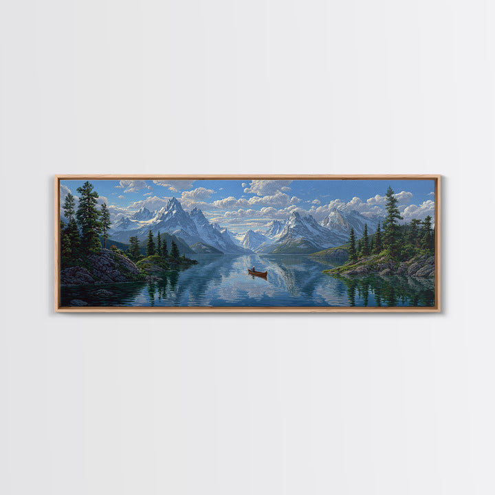 Peaceful Evening Paddleboarder Landscape Watercolor Painting Wall Art Tranquil Outdoor Scene Canvas Print