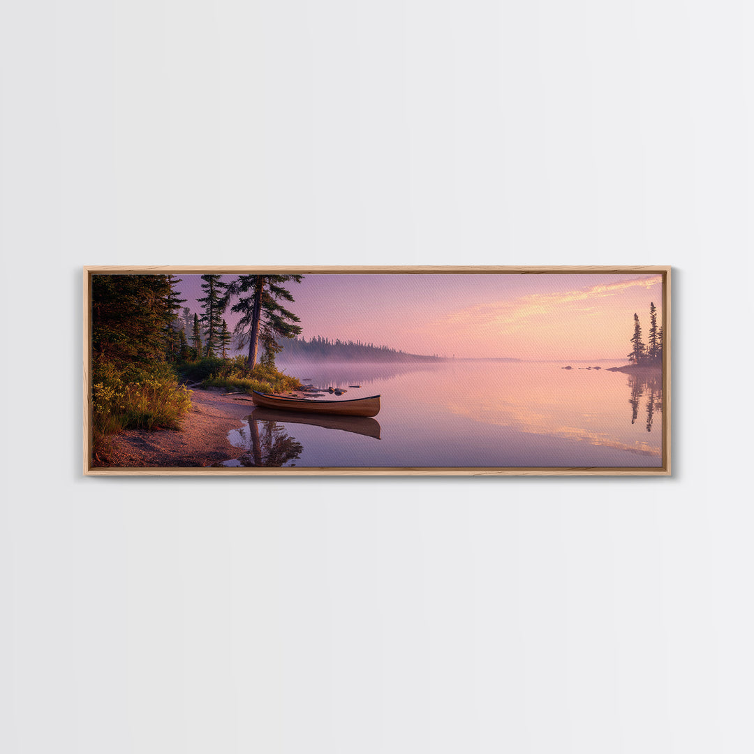Majestic Sunset Over Misty Lake Landscape Painting Wall Art Canvas Print Rustic Nature Wall Decor