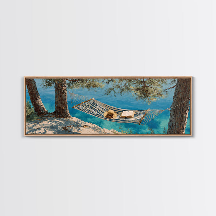 Coastal Hammock By Turquoise Water Wall Art, Beach House Canvas Print, Relaxing Nature Decor, Summer Lake House Gift For Her