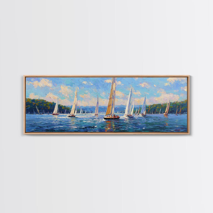 Impressionist Sailboat Regatta Canvas Print, Lake Seascape Wall Art, Nautical Coastal Decor For Living Room And Lake House Decor