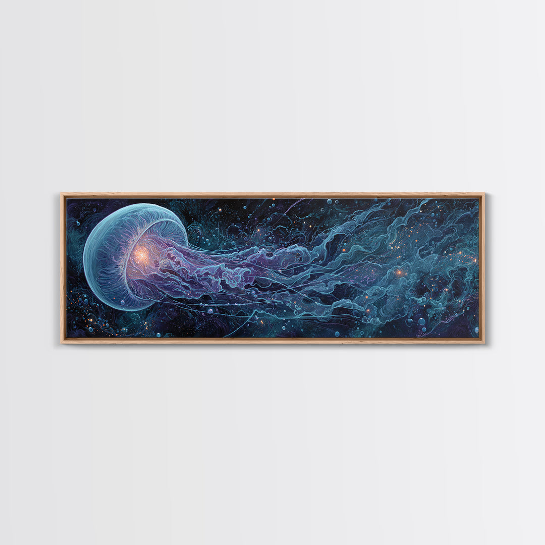 Cosmic Jellyfish Canvas Print, Glowing Ocean Creature, Celestial Sea Life Wall Decor, Marine Biology Gift, Coastal Wall Art