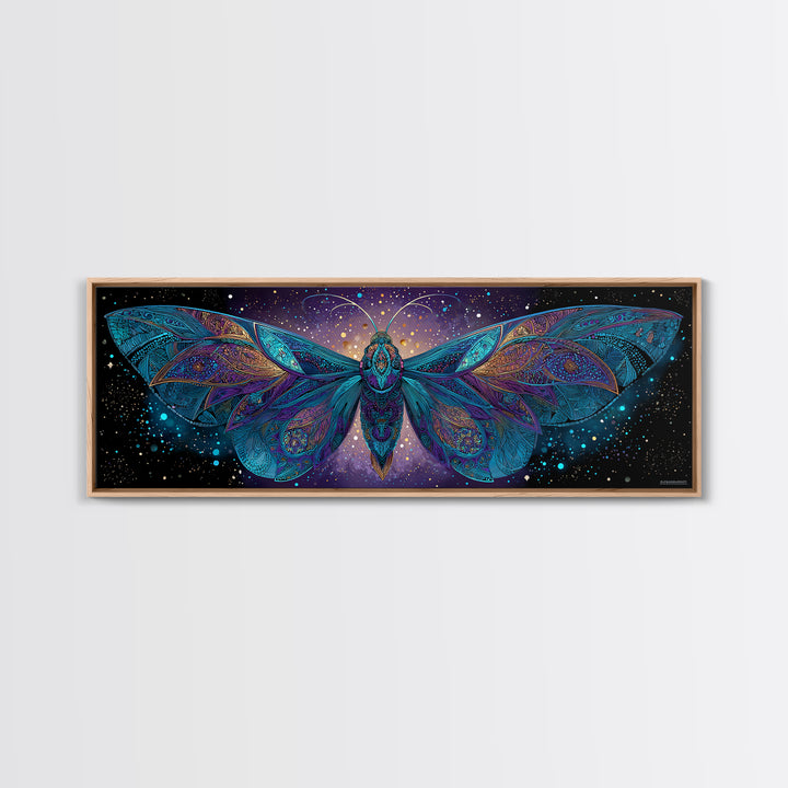 Celestial Moth Wall Art, Intricate Mandala Wings Canvas Print, Mystical Boho Decor, Large Psychedelic Cosmic Statement Art