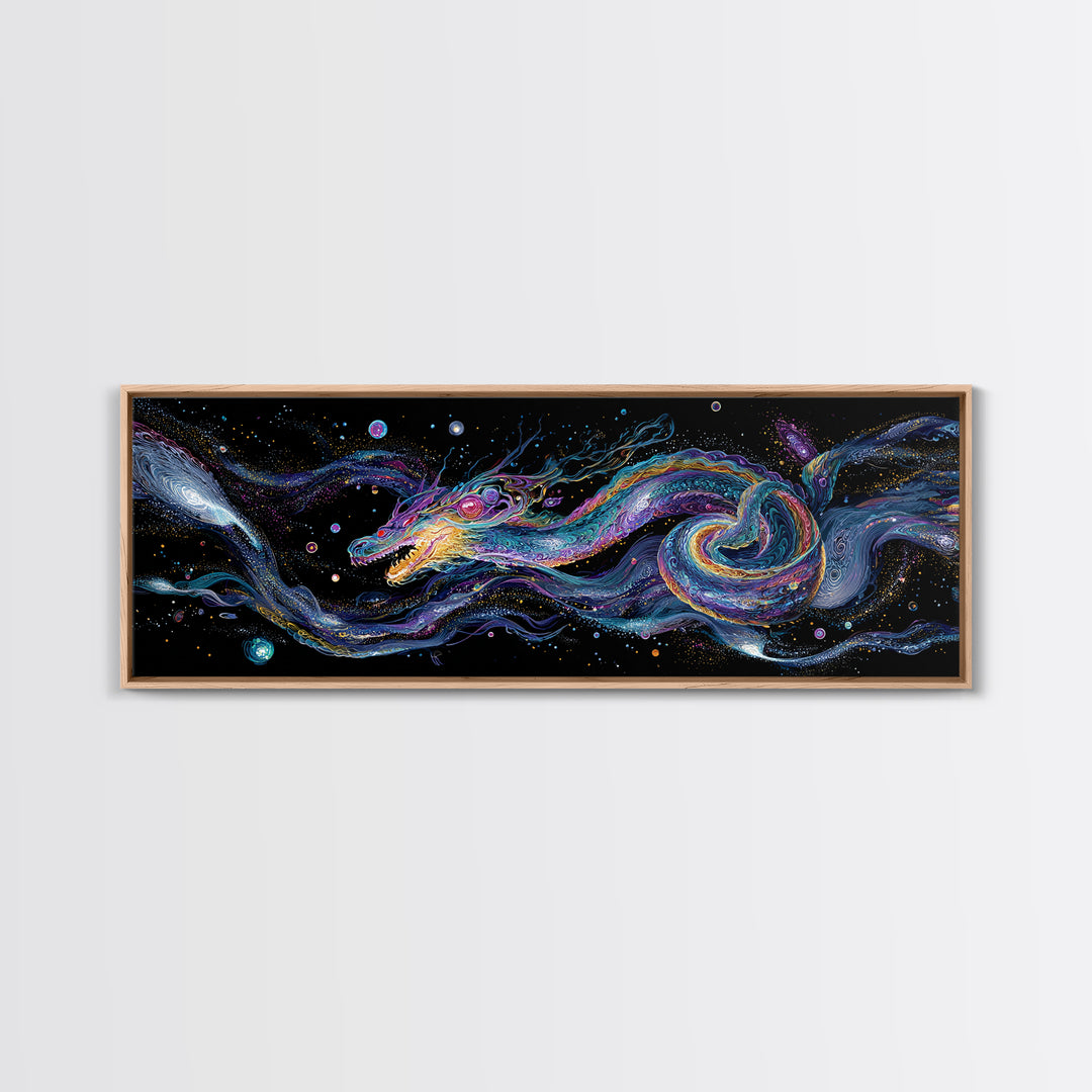 Cosmic Dragon Serpent Swimming Through Galaxies Wall Art, Fantasy Space Canvas Print For Gamer Room Decor And Gift For Him