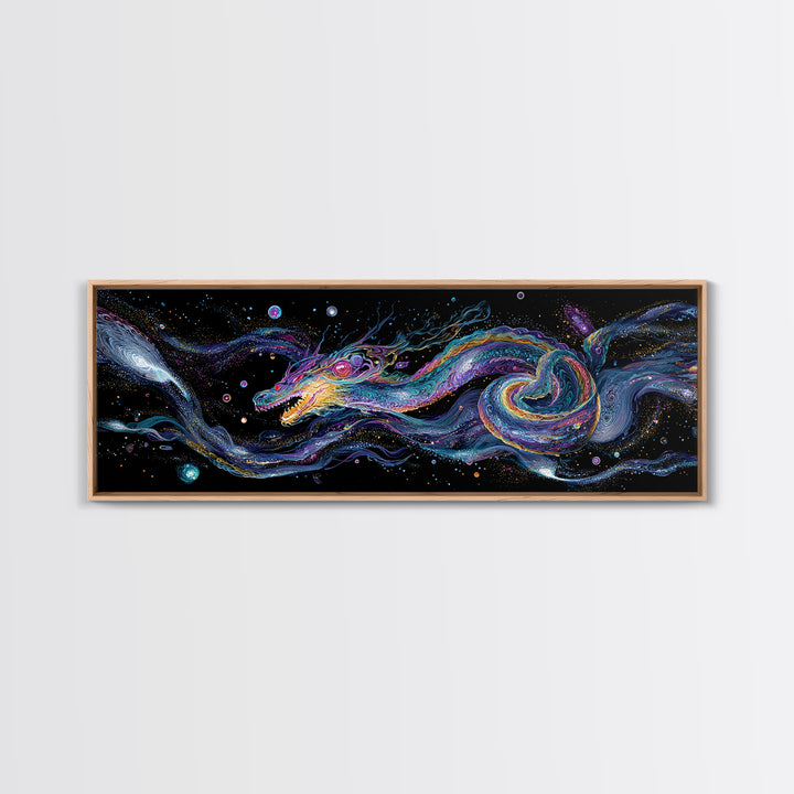 Cosmic Dragon Serpent Swimming Through Galaxies Wall Art, Fantasy Space Canvas Print For Gamer Room Decor And Gift For Him