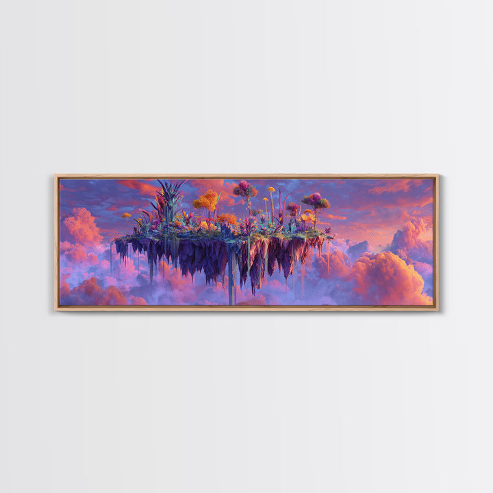 Floating Sky Island Garden In Pink Clouds Canvas Print, Fantasy Landscape Wall Art, Dreamy Botanical Decor, Whimsical Gift
