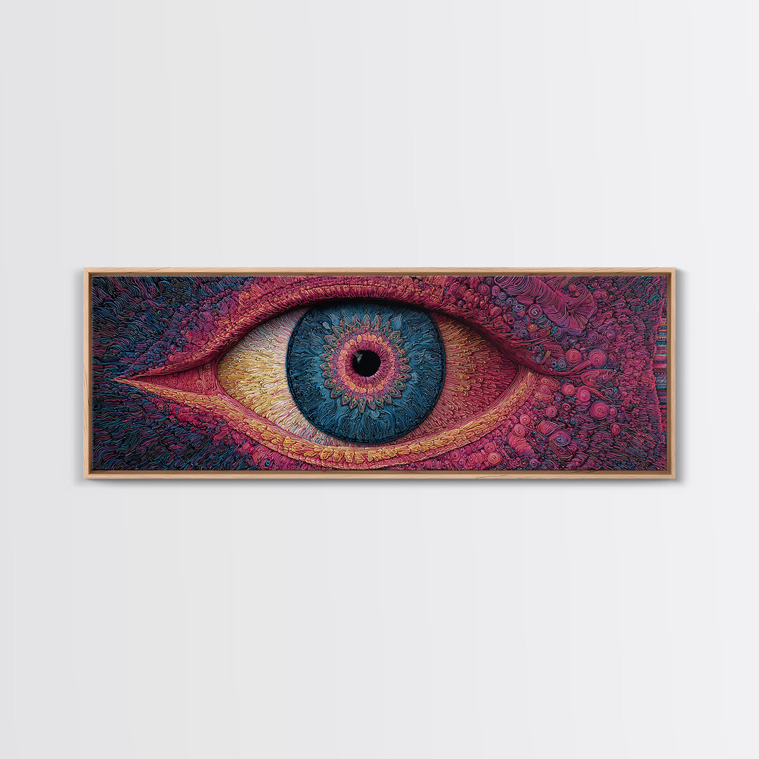Psychedelic Blue Eye With Magenta Texture Wall Art, Surreal Canvas Print For Trippy Room Decor And Modern Statement Artwork