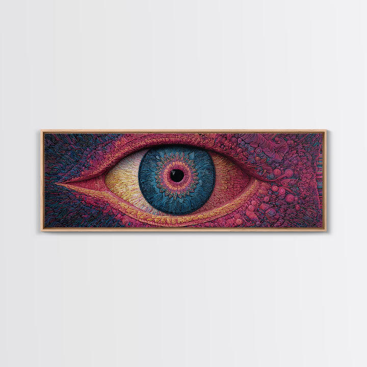 Psychedelic Blue Eye With Magenta Texture Wall Art, Surreal Canvas Print For Trippy Room Decor And Modern Statement Artwork