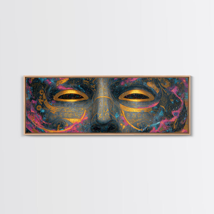 Ornate Cosmic Golden Mask Wall Art, Egyptian Mystical Face, Celestial Decor, Luxury Home Decor, Statement Artwork Gift For Her