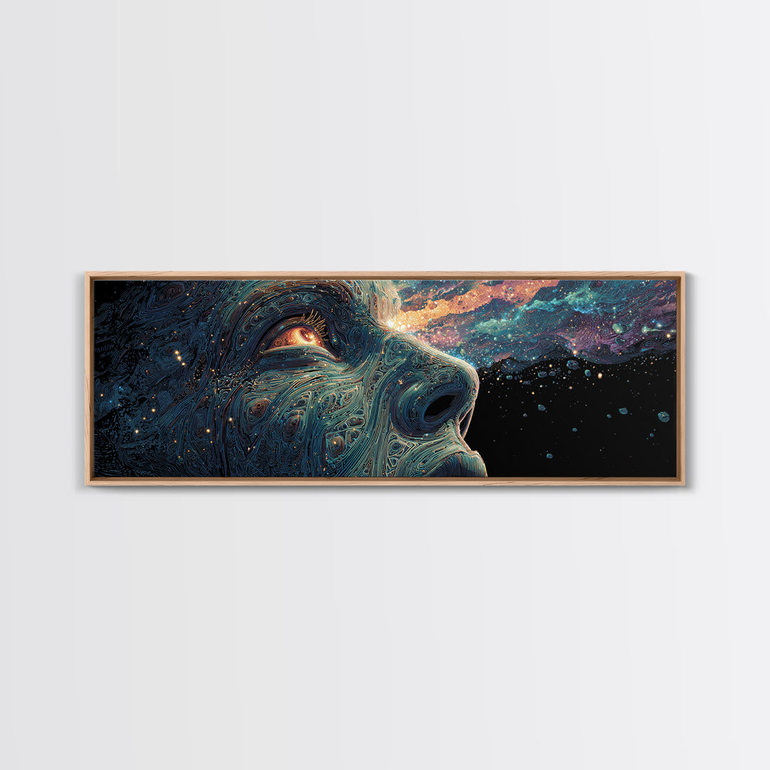 Cosmic Wolf Portrait With Galaxy Eye Wall Art, Large Panoramic Psychedelic Animal Canvas, Space Decor, Celestial Gift For Him