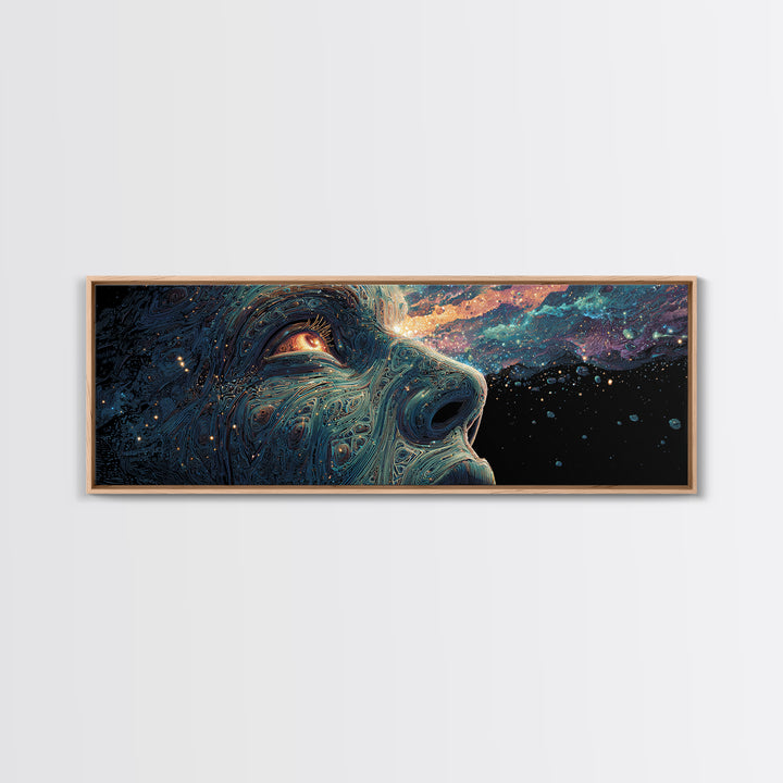 Cosmic Wolf Portrait With Galaxy Eye Wall Art, Large Panoramic Psychedelic Animal Canvas, Space Decor, Celestial Gift For Him