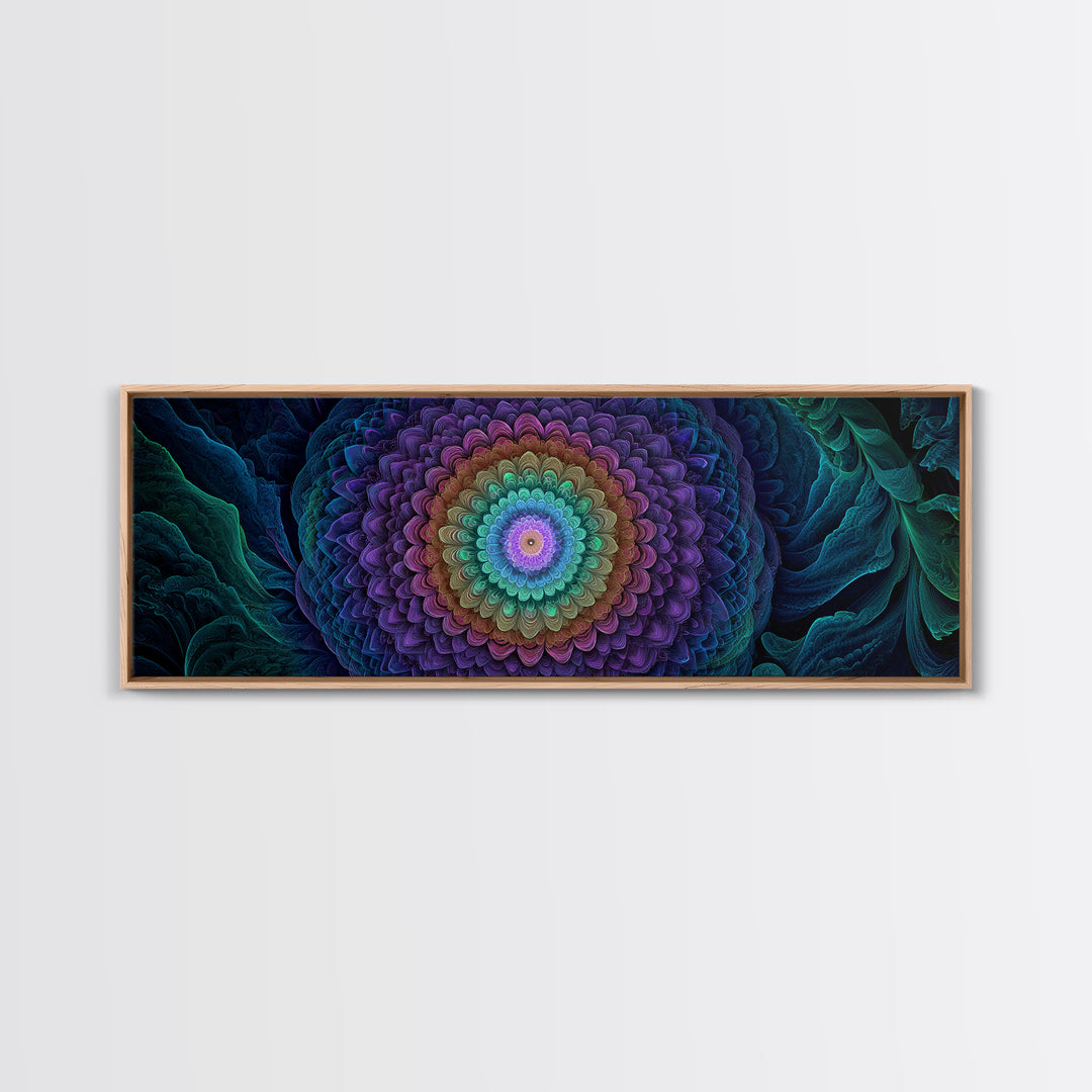 Rainbow Mandala Flower Fractal Wall Art, Spiritual Psychedelic Canvas Print, Boho Meditation Decor, Colorful Zen Gift Idea