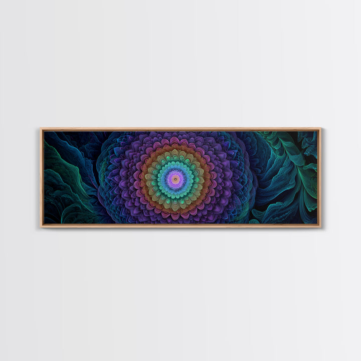 Rainbow Mandala Flower Fractal Wall Art, Spiritual Psychedelic Canvas Print, Boho Meditation Decor, Colorful Zen Gift Idea