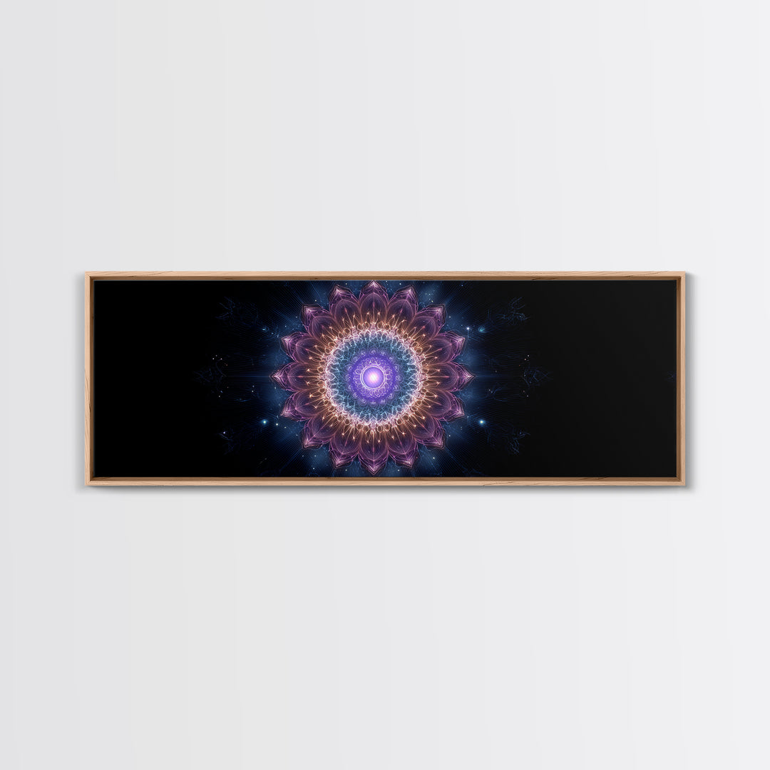 Glowing Purple Mandala Cosmic Wall Art, Celestial Abstract Canvas Print, Spiritual Decor, Meditation Room Art Gift For Her