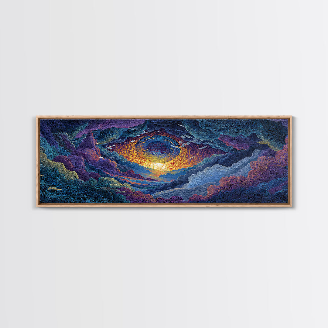 Textured Celestial Eye Sunset Wall Art, Cosmic Abstract Landscape Canvas, Colorful Spiritual Decor, Large Statement Art Print