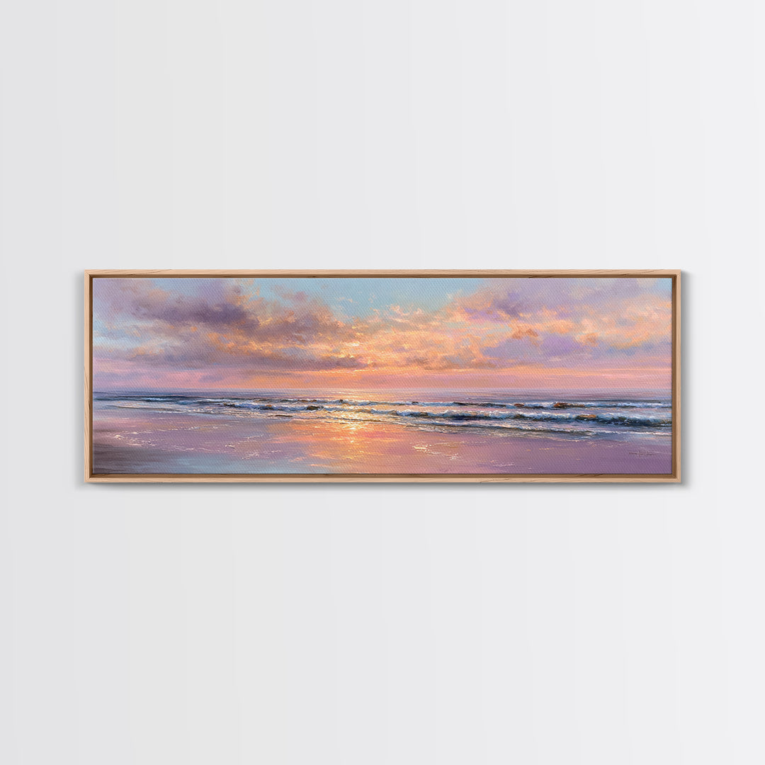 Pastel Ocean Sunset Canvas Print, Romantic Seascape Painting, Coastal Wall Art, Serene Beach House Living Room Decor Gift